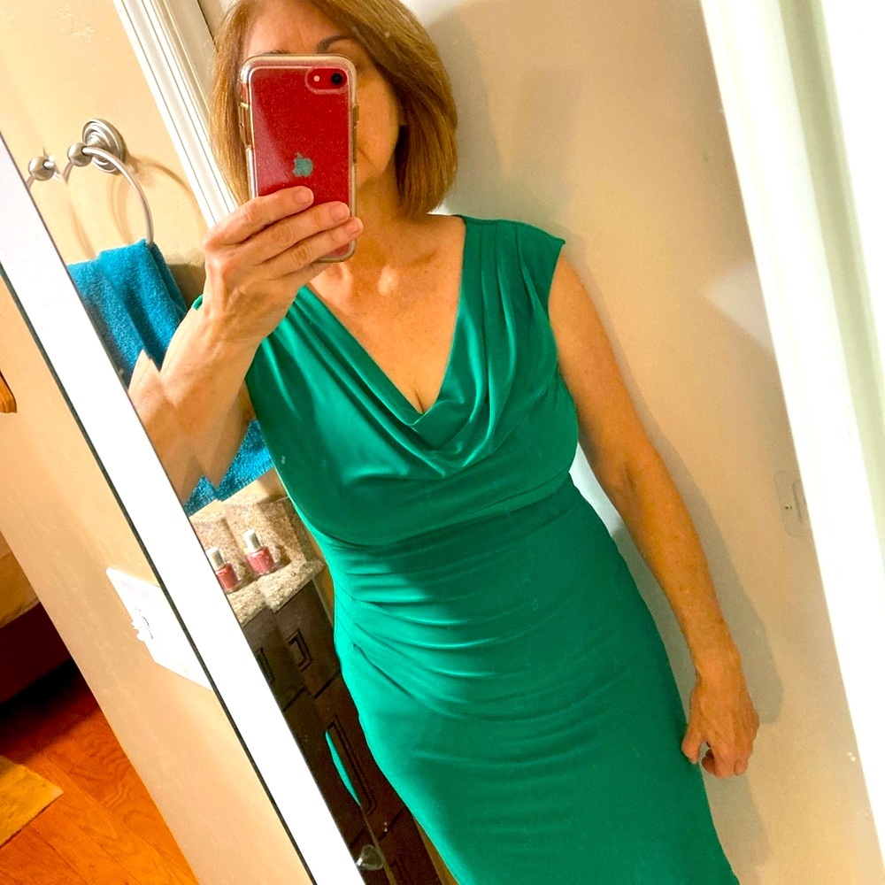 Lauren sleeceless dress, cowl neck, sleeveless.